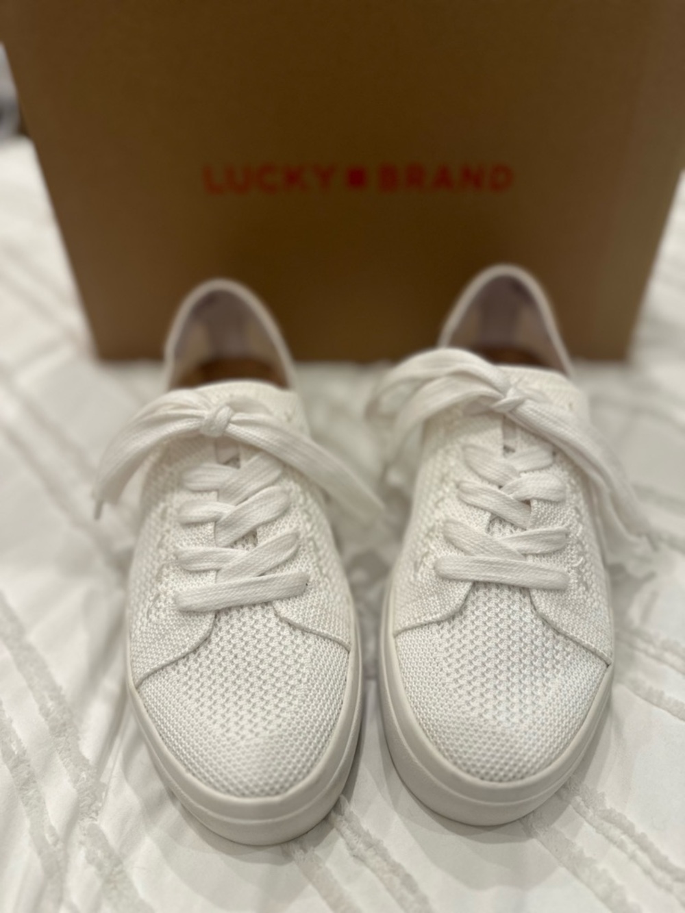 Lucky Brand White Knit Platform Sneakers